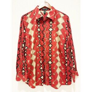 Ralph Lauren sz. 2X Plus Top Cotton Aztec Southwest Red Black Geometric Women's